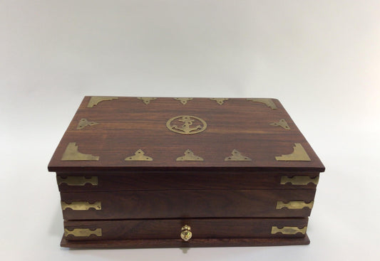 Naval Brass Inlay Humidor / Jewelry Box Vintage Nautical Home Decor Storage Container
