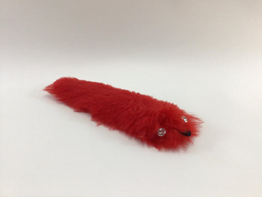 Pet Wiggle Worm Red with Rhinestone Eyes Vintage Kitschy Sheepskin Squirman Herman Type Novelty Toy