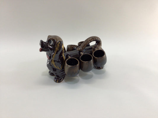 Napco Puppy Dog Saki Set Pitcher with 6 Cups Vintage Ceramic Collectible Home Decor