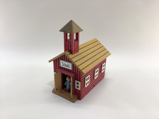 Little Red Schoolhouse Animated Mechanical Music Box Vintage Chinese Craftsmen Made in Taiwan Home Decor - School Days