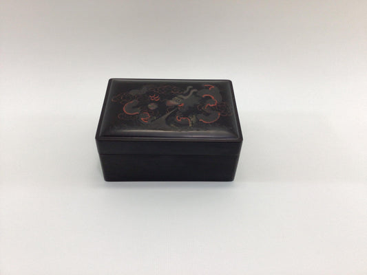 Black Lacquer Trinket Jewelry Box Dragon Motif Vintage Diong Hing Lacquer Ware Foo Chow Vanity Decor