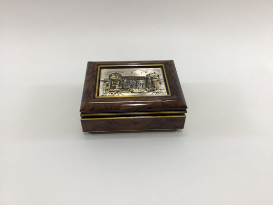 Embossed Metalwork Trinket Jewelry Box Real Colegiata Santillana Del Mar Spain Motif Vintage Hecho A Mano Hispanica Metal Art Home Decor