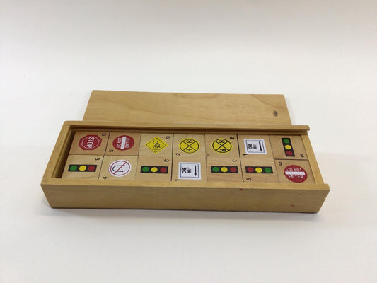 Wooden Traffic Sign 28 Piece Dominoes Set Vintage Educational Family Fun Strategy Game
