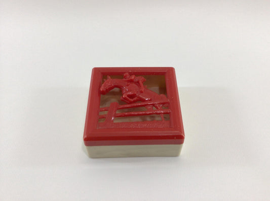 Hickok Equestrian Horse Jumping Hard Plastic Toy Jewelry Trinket Box Vintage Dresser Vanity Decor