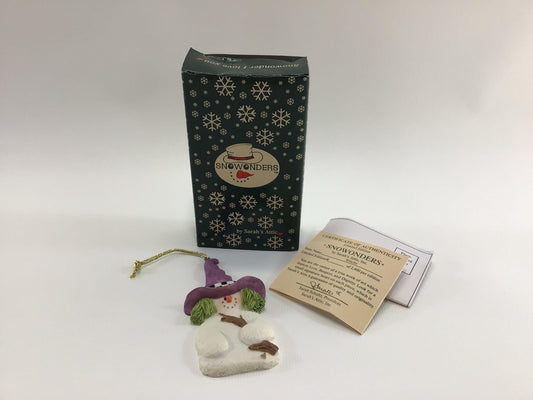 Witchy Sarah's Attic Snowonders October Tree Ornament Vintage Holiday Decor Snowman in Purple Witches Hat