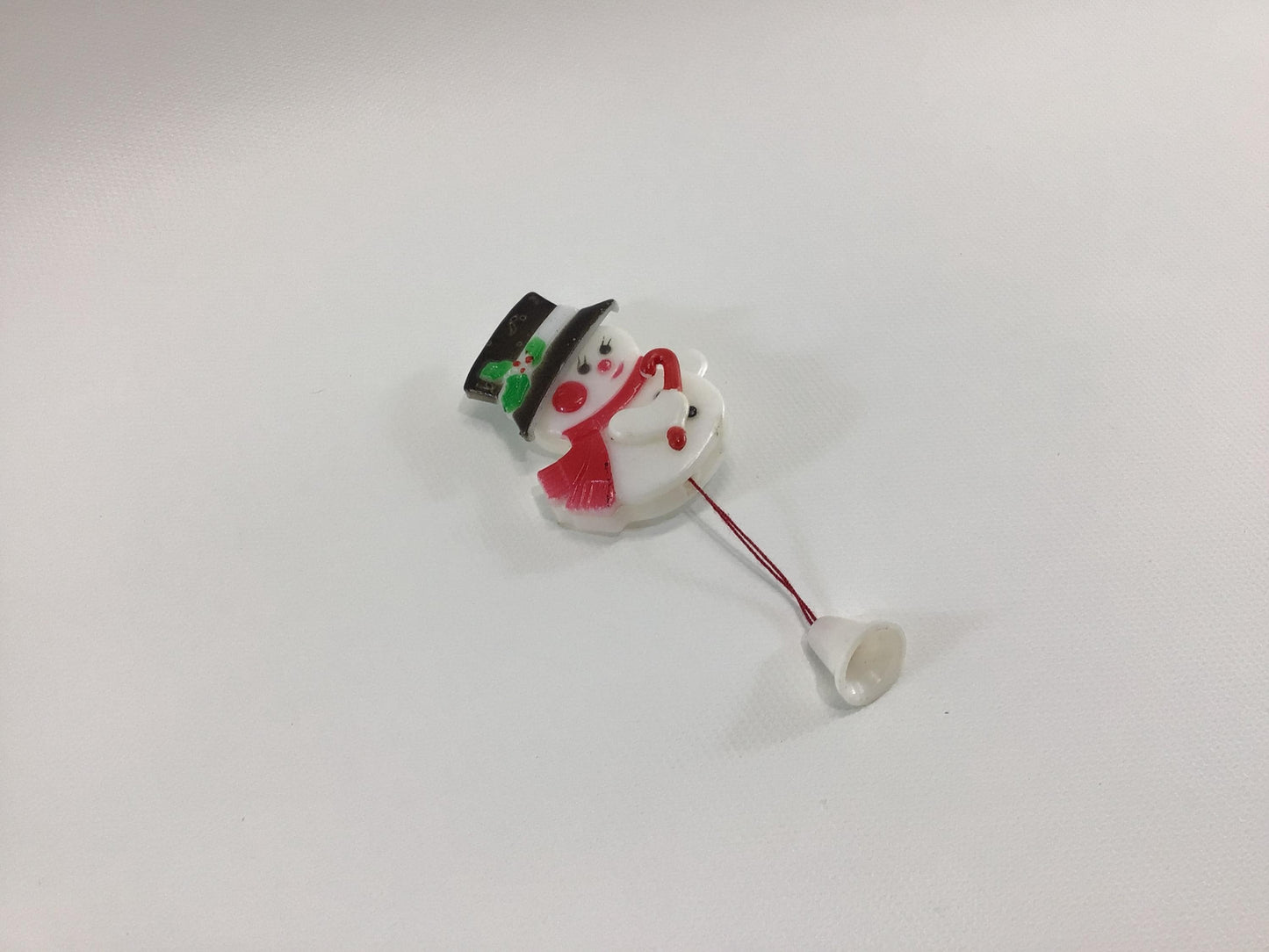 Hard Plastic Articulated Snowman Brooch Vintage Christmas Pull Toy Pin 1970s Christmas Kitschy Nostalgic Holiday Jewelry