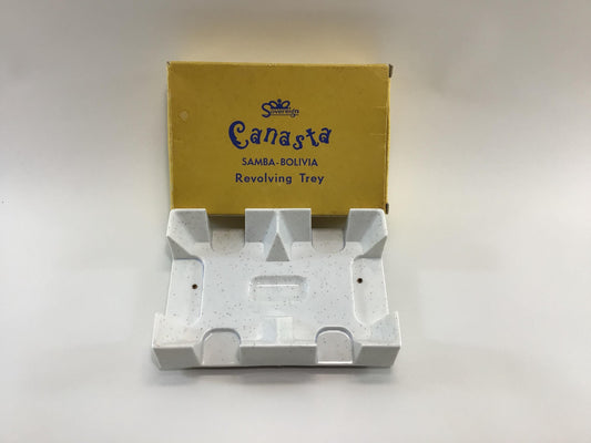 White Flecked Hard Plastic Canasta Playing Card Tray Vintage Sovereign Samba Bolivia Revolving Trey No 5627