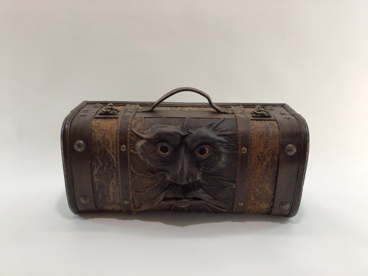 Green Man Trinket Treasure Box Leather and Wood Construction Vintage Handmade Artisan Handbag Purse