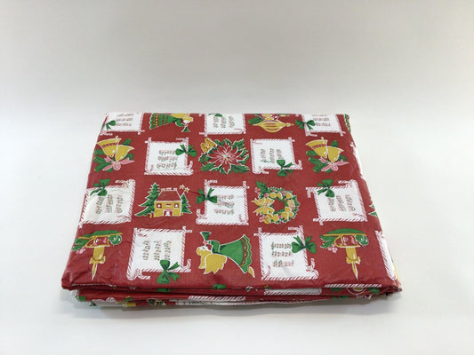 Christmas Tablecloth 50 x 86 Vinyl Flannel Backing Vintage Holiday Decor