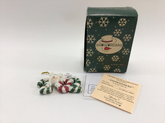 2002 Christmas Sarah's Attic Tree Ornament Vintage Holiday Decor Snowman Snowflake with Candy Cane Numbers