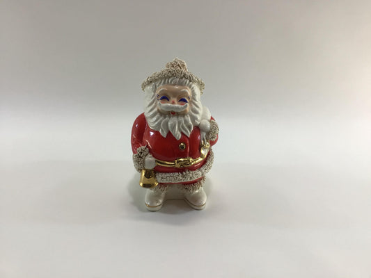 Mid Century Ceramic Spaghetti Trim Santa Claus Coin Bank Vintage Christmas Holiday Decor