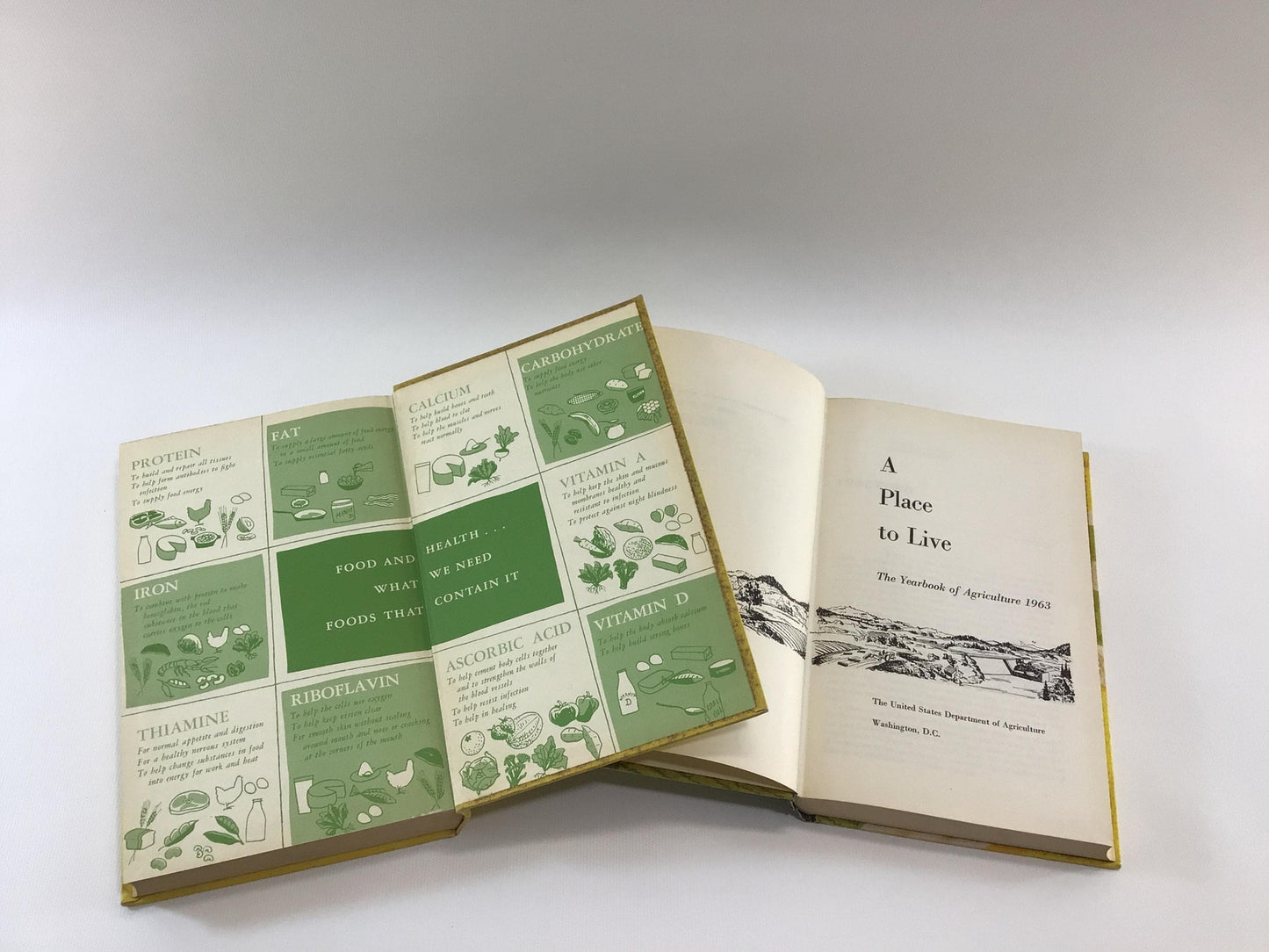 Agricultural Reference Yearbooks A Place to Live 1963 and Food 1959 Vintage Instructional Reading Materials