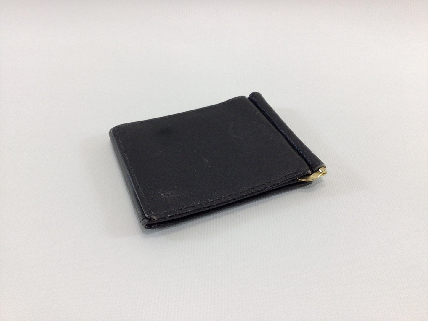 Vintage Black Leather Tri-Fold Money Clip Wallet