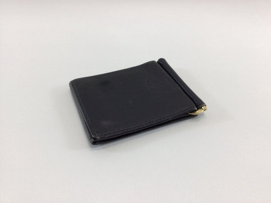 Vintage Black Leather Tri-Fold Money Clip Wallet