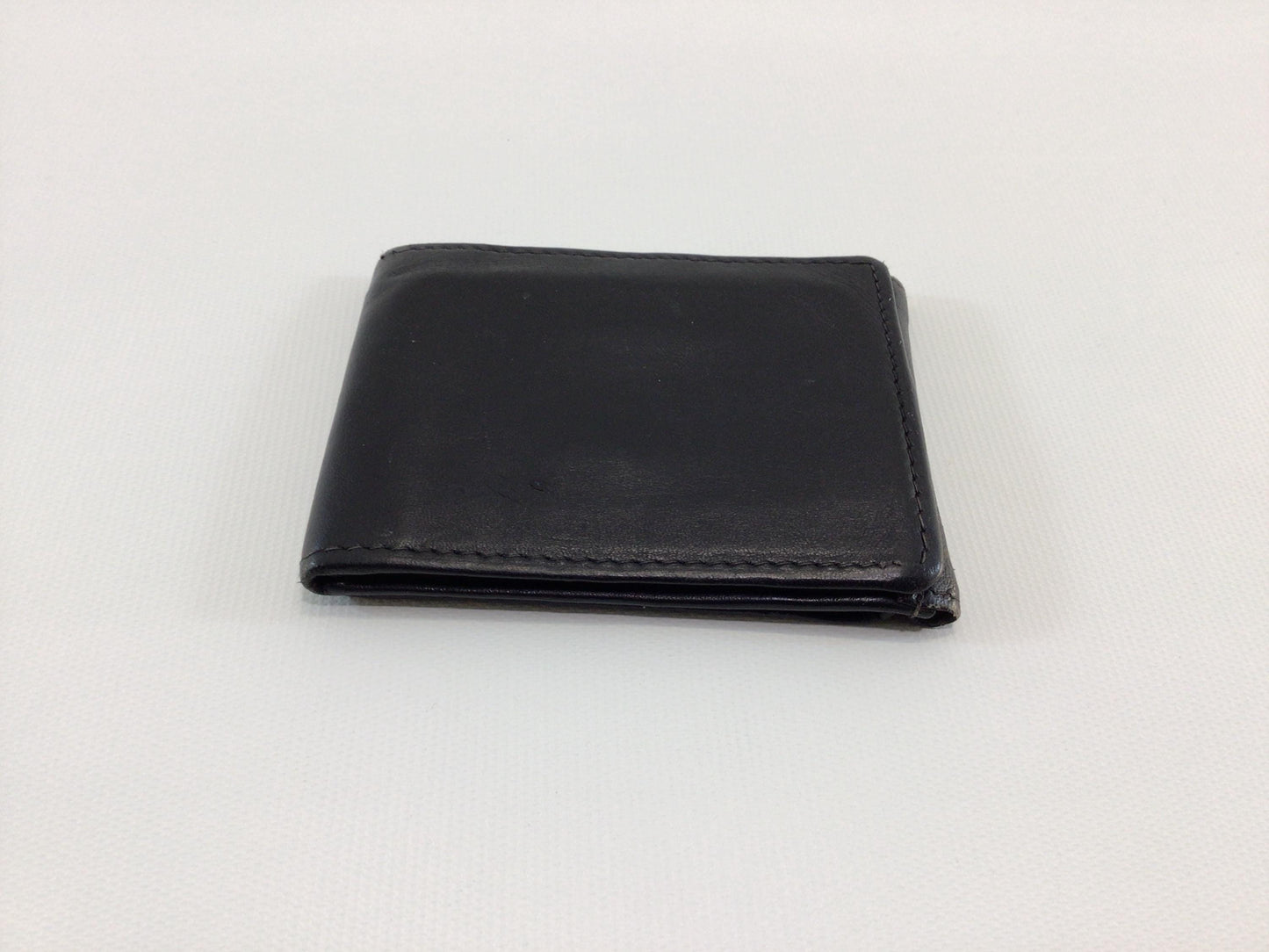 Vintage Black Leather Tri-Fold Money Clip Wallet