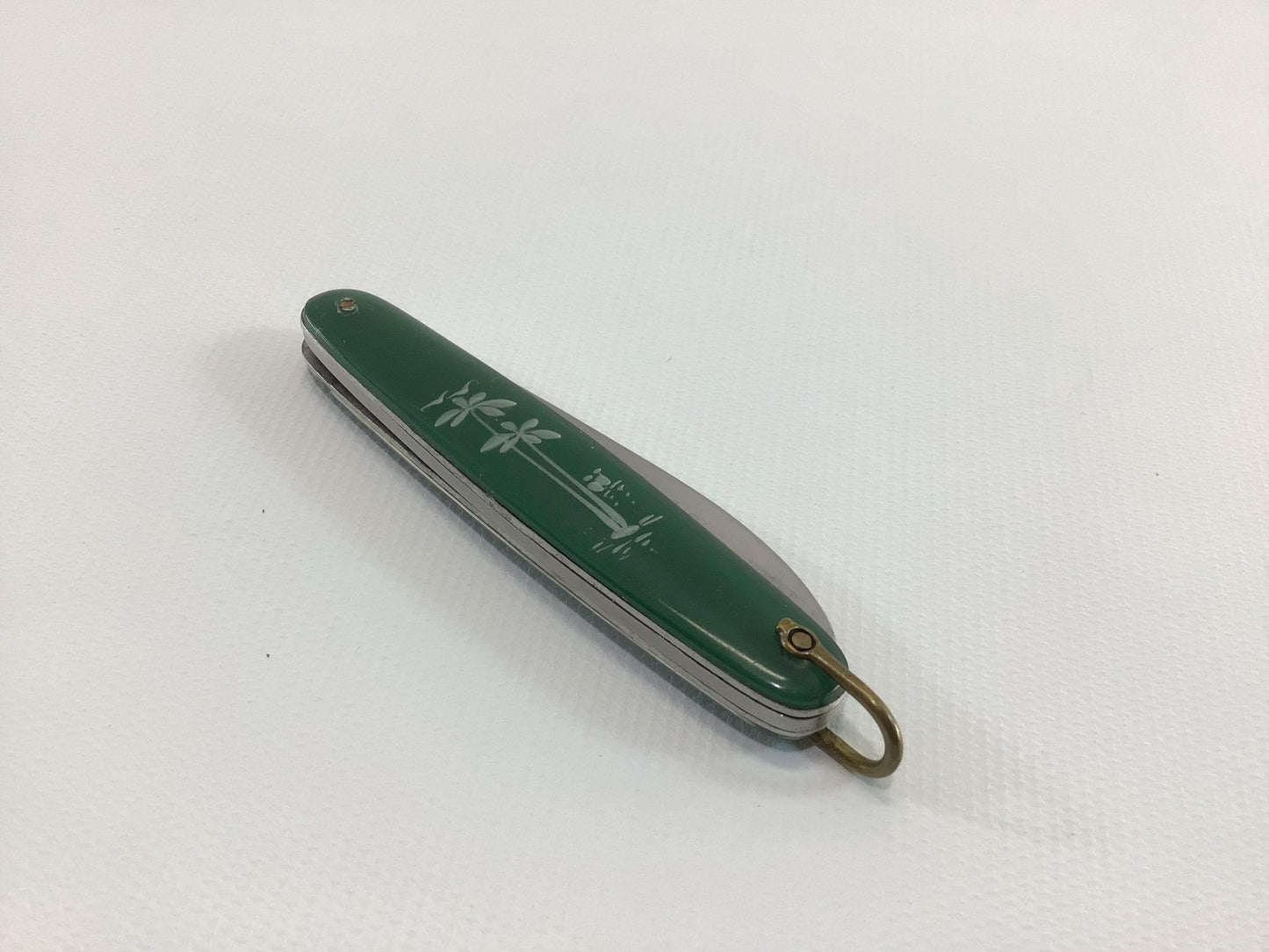 Lark Stainless Steel Single Blade Pocket Knife Vintage Souvenir Tropical Palm Trees Motif