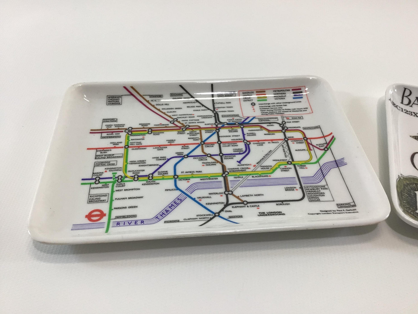 Souvenir Change Dish Trays Vintage Made in Italy Melamine Bank of Wales and London Underground Map