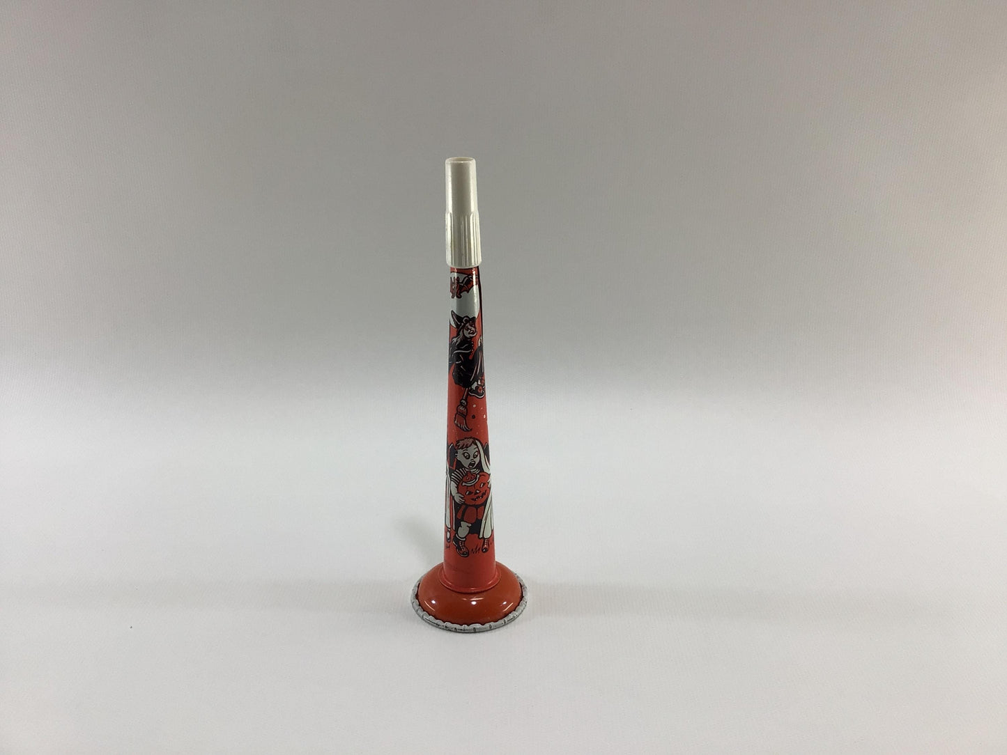 Halloween Party Horn 7" Tin Lithograph US Metal Toy Noise Maker Vintage Holiday Ephemera