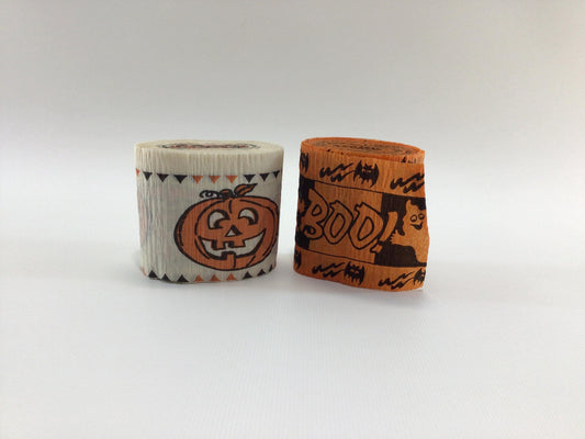 Halloween Crepe Paper Steamers Vintage Holiday Ephemera - Partial Rolls Ghosts Bats Jack O Lantern