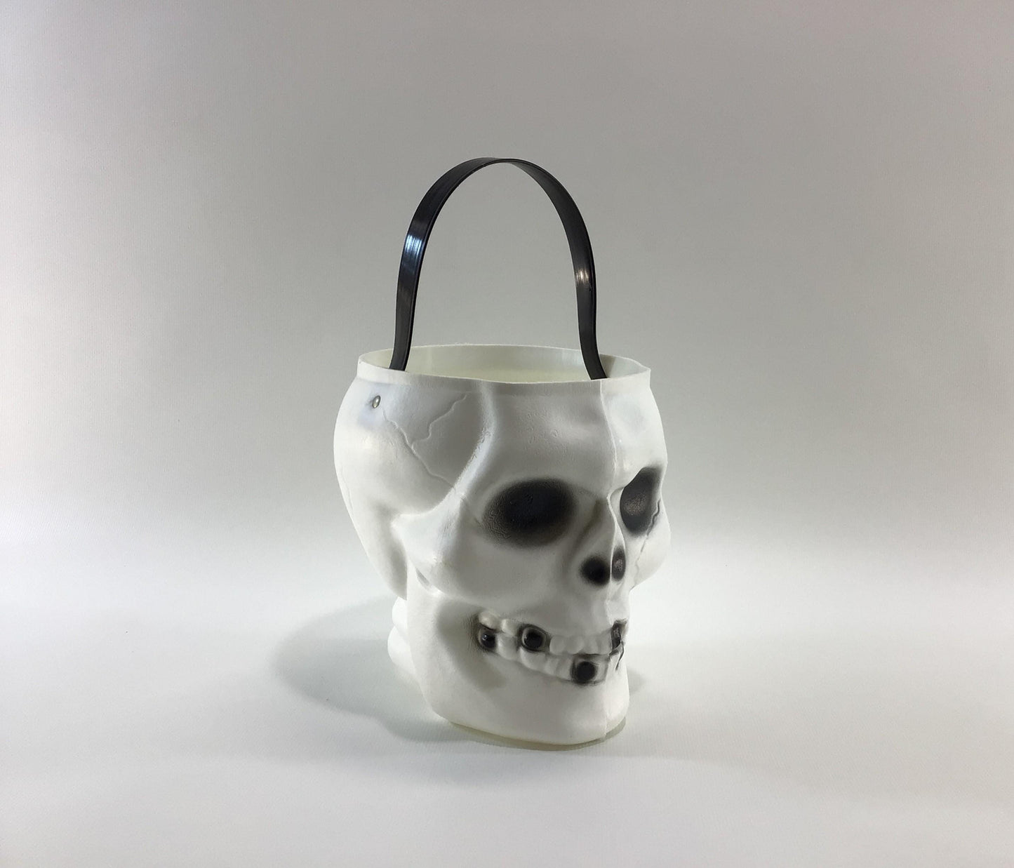Bayshore Blow Mold Skull Trick or Treat Pail Candy Container Vintage Halloween Holiday Ephemera