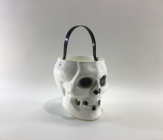 Bayshore Blow Mold Skull Trick or Treat Pail Candy Container Vintage Halloween Holiday Ephemera