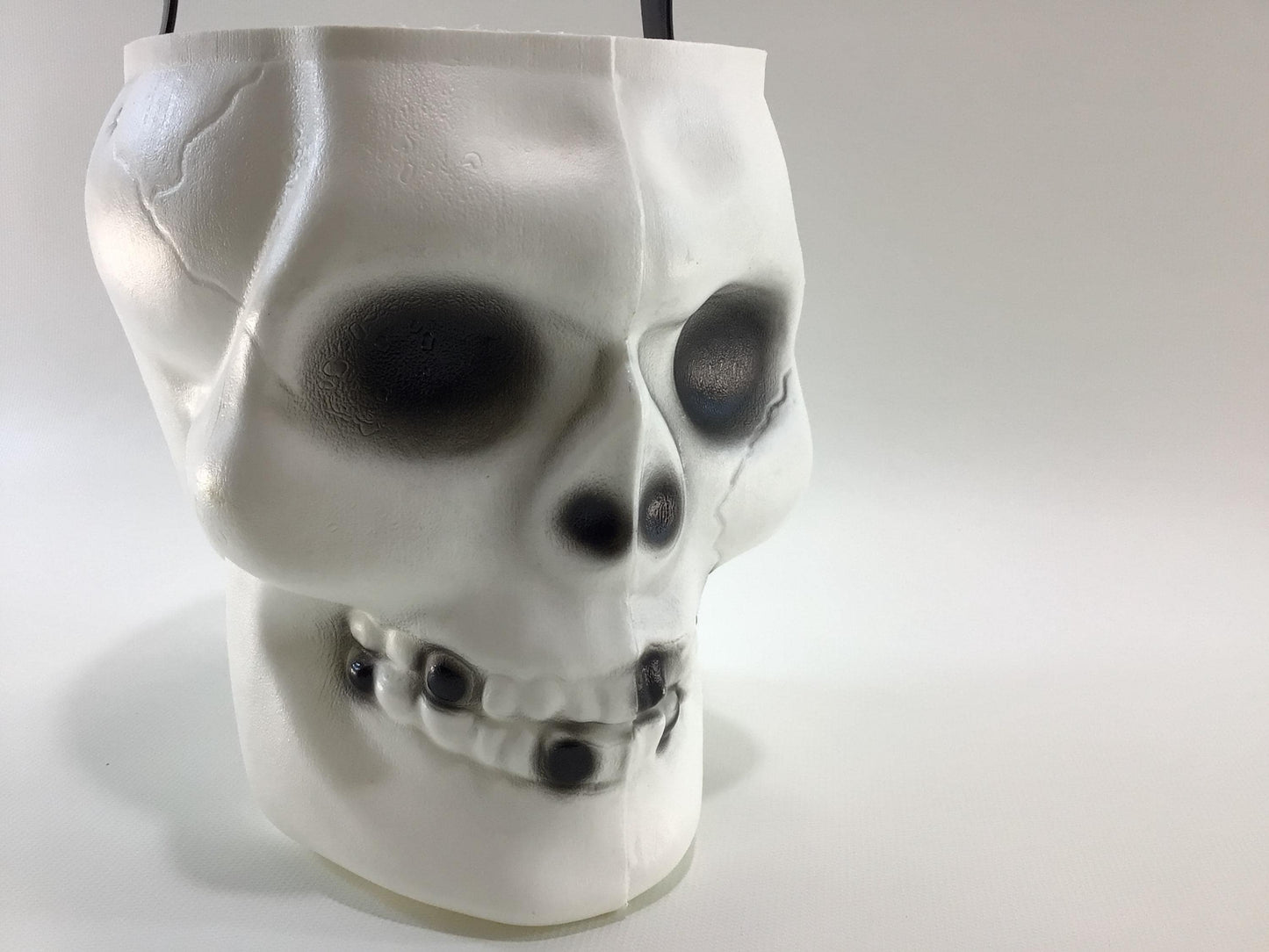 Bayshore Blow Mold Skull Trick or Treat Pail Candy Container Vintage Halloween Holiday Ephemera