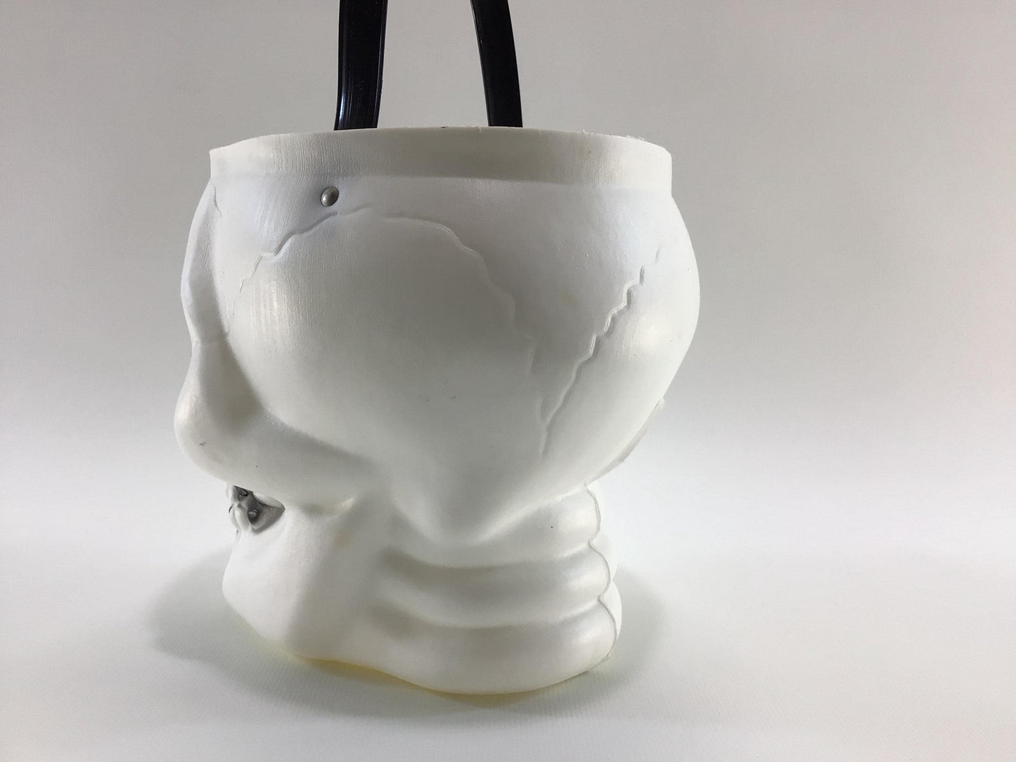 Bayshore Blow Mold Skull Trick or Treat Pail Candy Container Vintage Halloween Holiday Ephemera