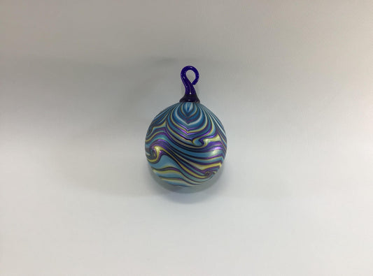 Blue Swirled Art Glass Christmas Tree Ornament Signed Daniel Lotton 1989 Quality Handmade Vintage Holiday Home Decor