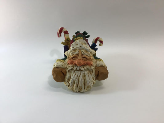 Santa Face and Candy Cane Fireplace Mantle Shelf Sitter Vintage 1996 David Frykman Resin Christmas Holiday Decor