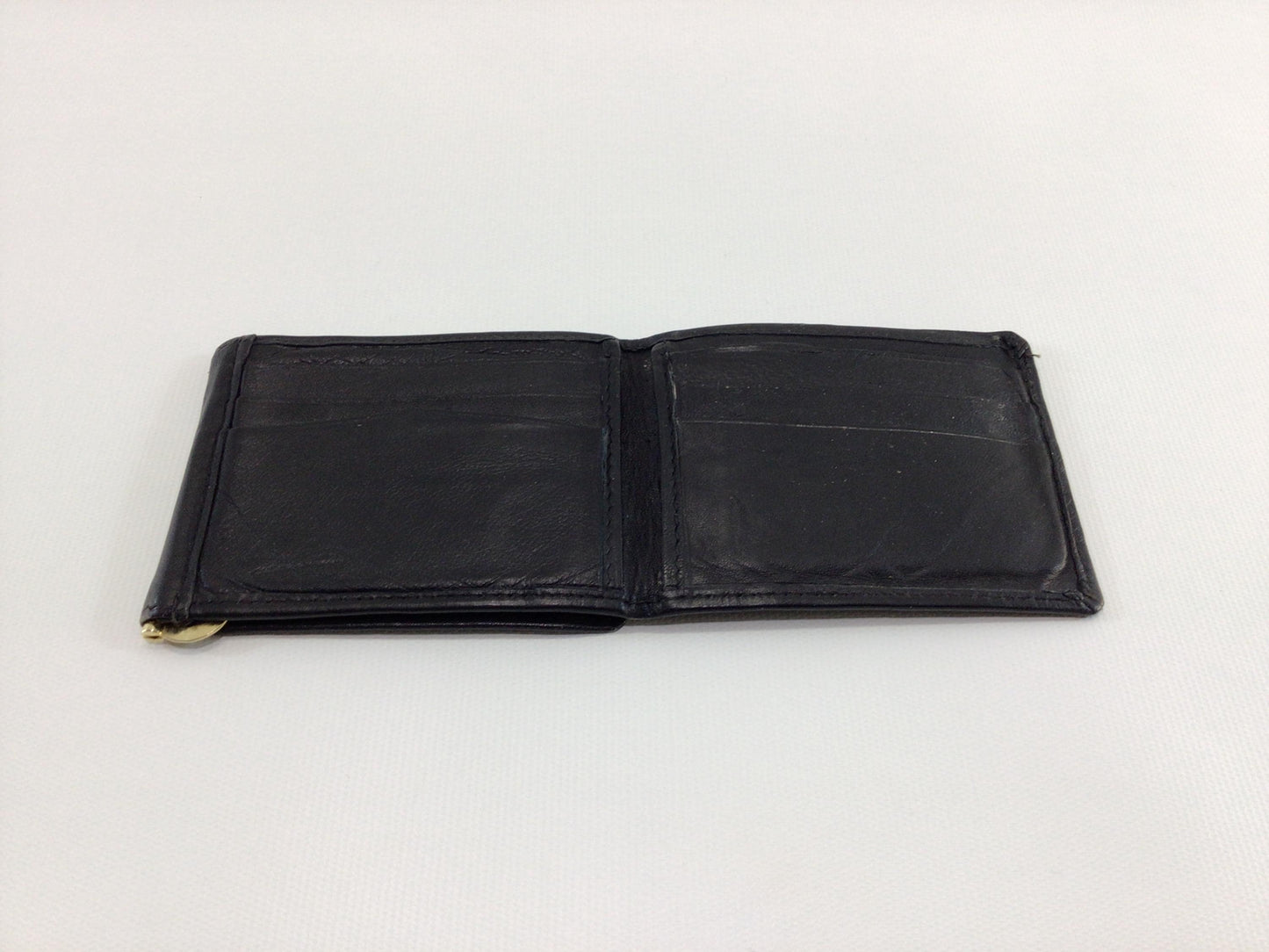 Vintage Black Leather Tri-Fold Money Clip Wallet