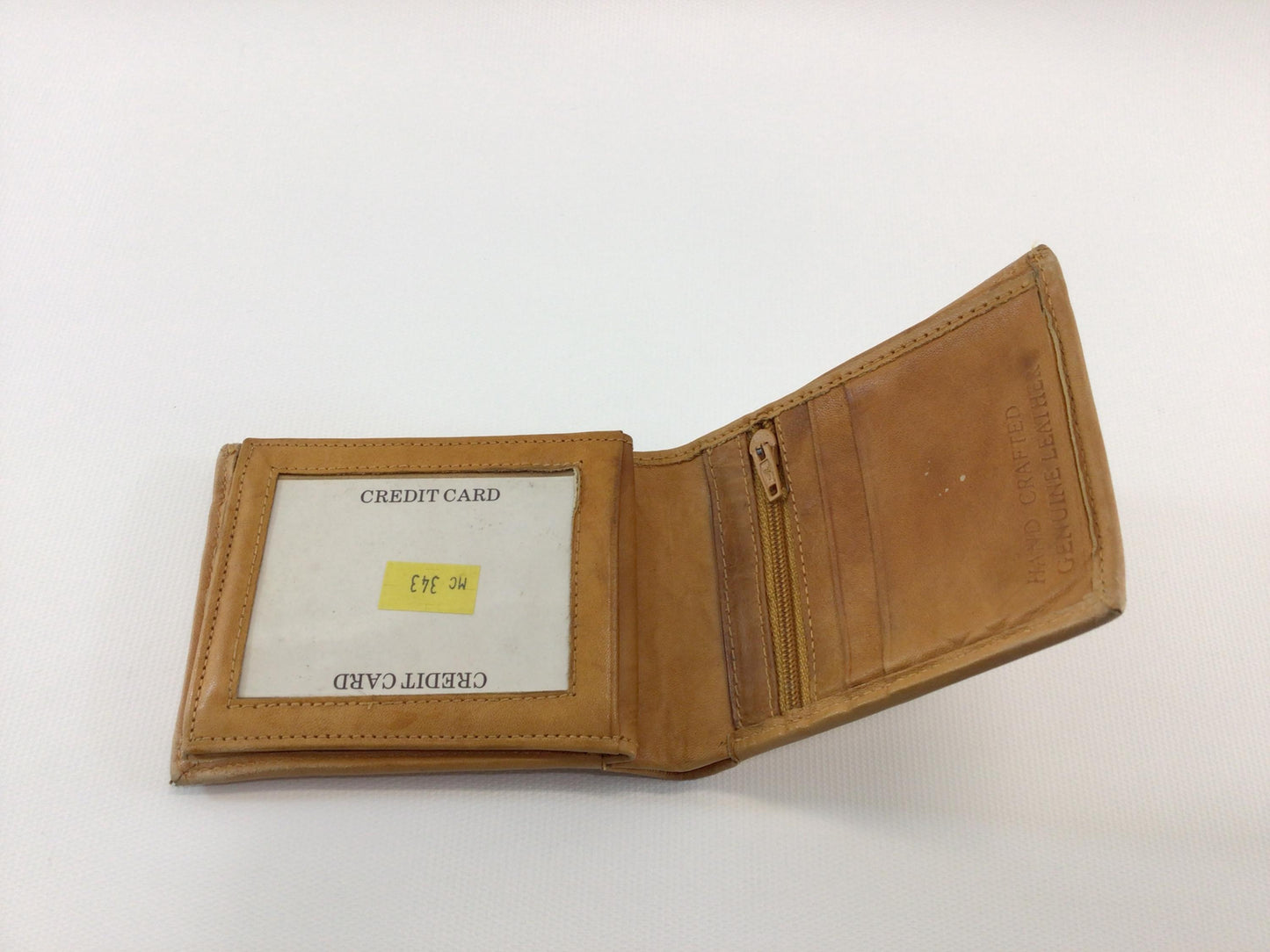 Vintage Tan Soft Leather Bi-Fold Billfold Wallet with 3 Money Compartments