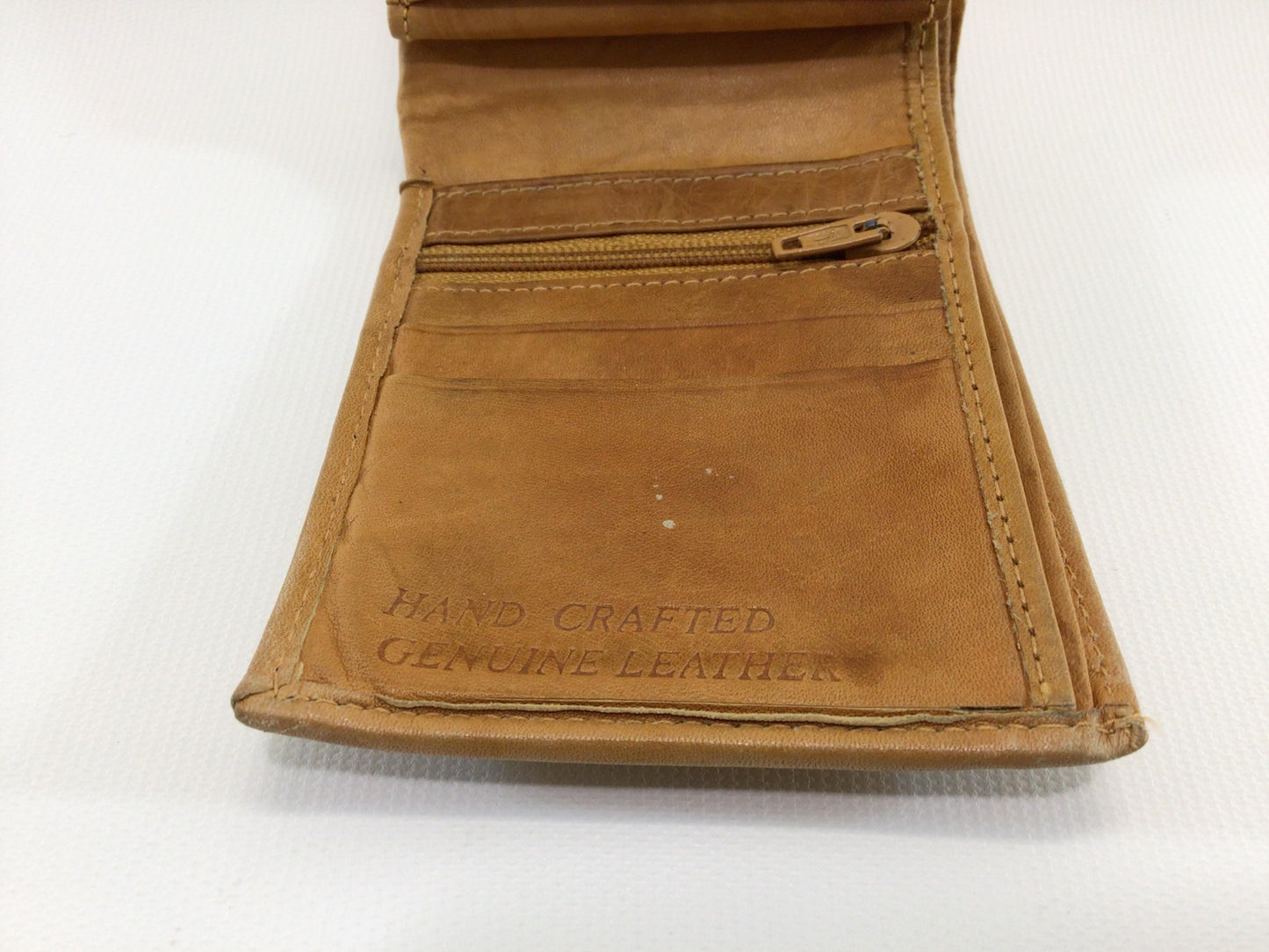 Vintage Tan Soft Leather Bi-Fold Billfold Wallet with 3 Money Compartments
