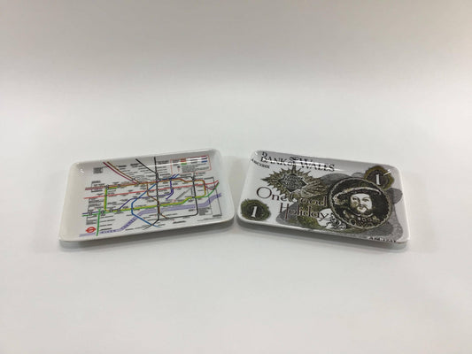 Souvenir Change Dish Trays Vintage Made in Italy Melamine Bank of Wales and London Underground Map