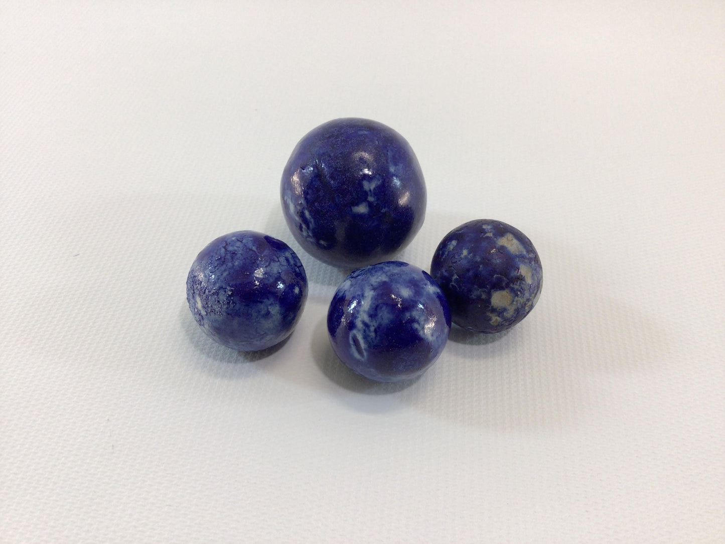 Clay Bennington Marbles Lot of 4 Large Blue Shooters Antique Primitive Handmade Toy Game Pieces