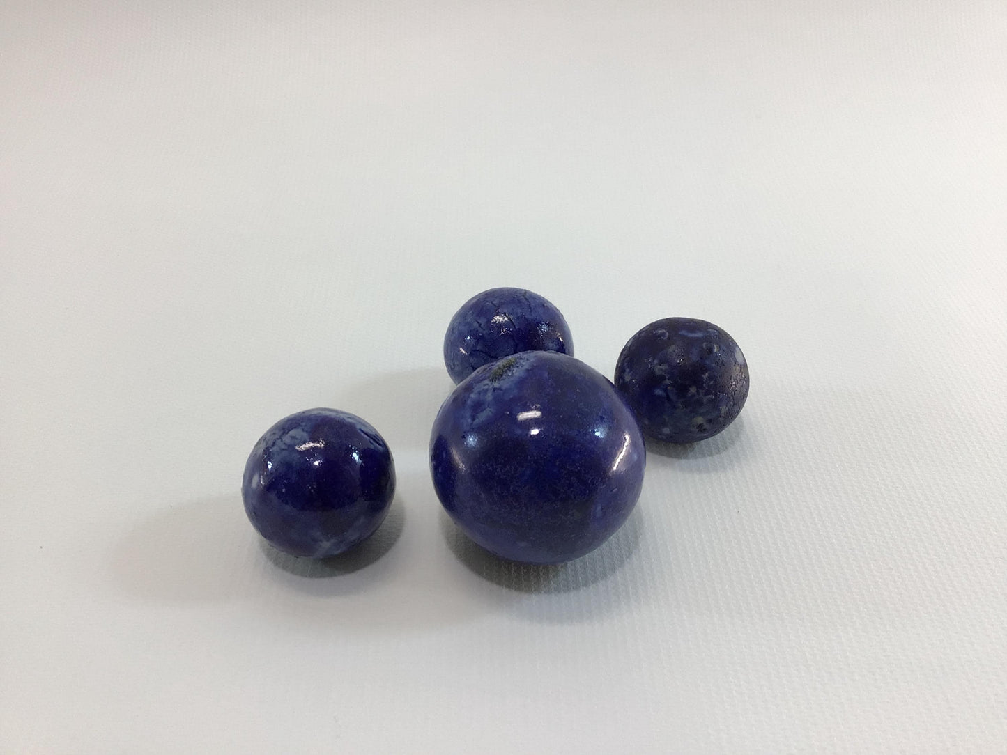 Clay Bennington Marbles Lot of 4 Large Blue Shooters Antique Primitive Handmade Toy Game Pieces