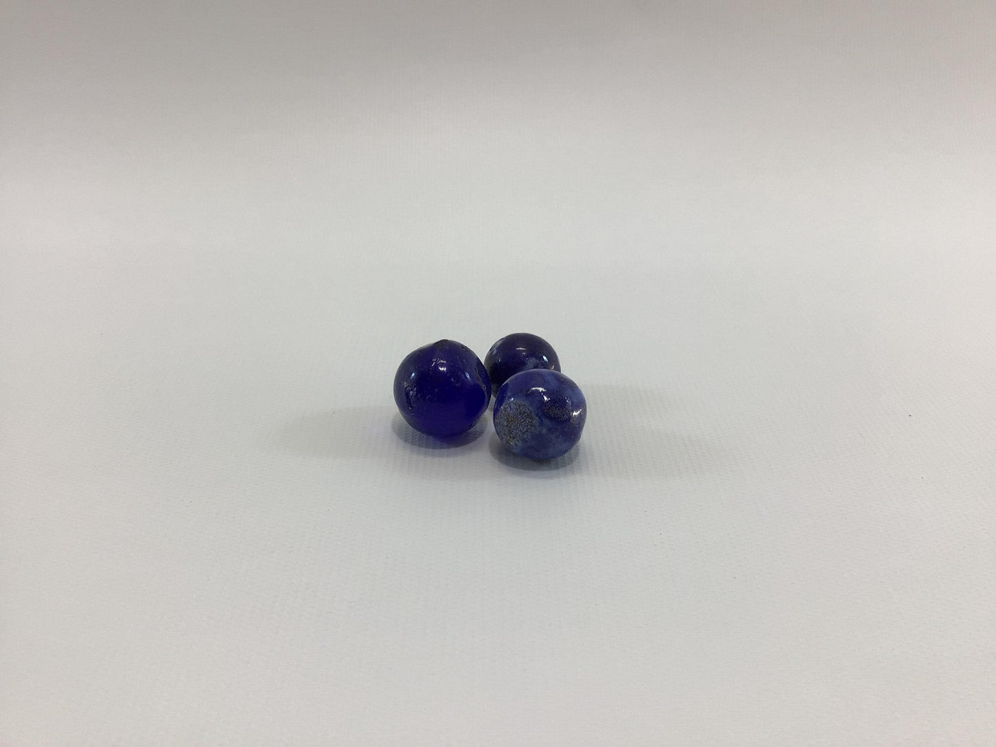 Antique Blue Marbles Lot of 3 Primitive Handmade Toy Game Pieces Clay Bennington and Cobalt Glass