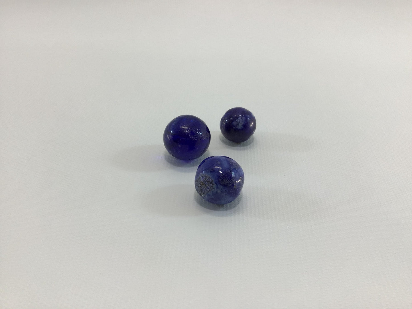 Antique Blue Marbles Lot of 3 Primitive Handmade Toy Game Pieces Clay Bennington and Cobalt Glass