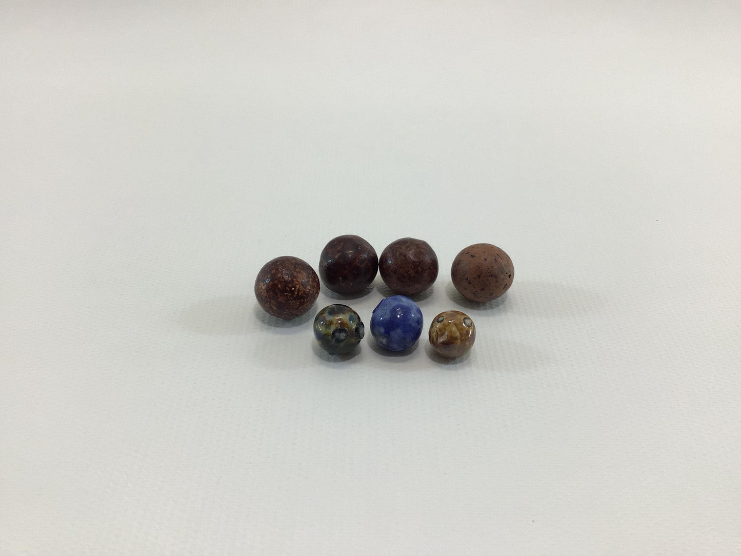 Antique Marbles Lot of 7 Primitive Handmade Toy Game Pieces Bennington PeeWee's and Early American Clay
