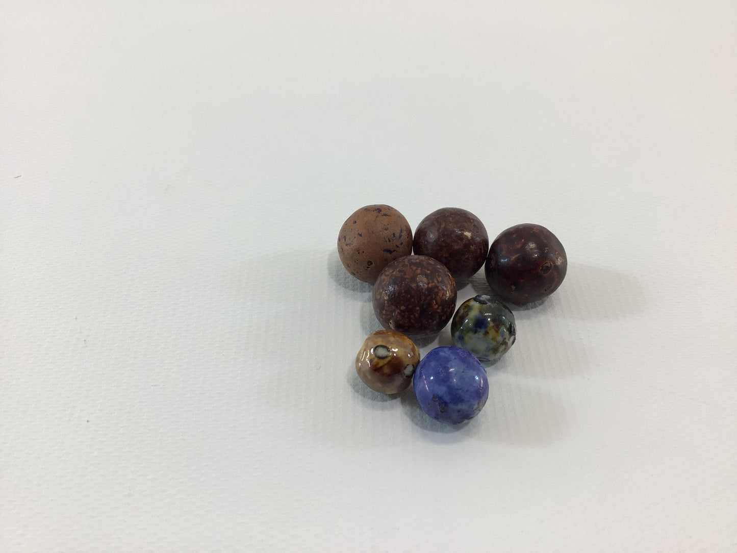 Antique Marbles Lot of 7 Primitive Handmade Toy Game Pieces Bennington PeeWee's and Early American Clay