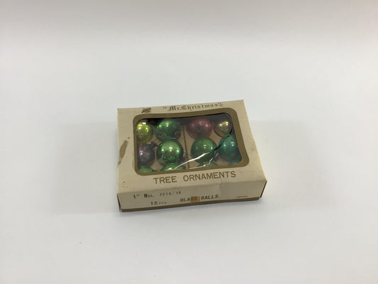 Mr Christmas One Inch Mini Ornaments Box of 12 Vintage Mercury Glass Holiday Tabletop Feather Tree Decor