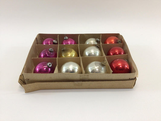 Fancy Glass Ball 35mm Mini Christmas Tree Ornaments Box of 12 Vintage Holiday Tabletop Feather Tree Decor
