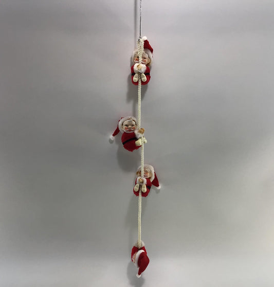Santa Claus Clip On Ornaments 4 Red Suit Climbers on Rope Vintage Christmas Holiday Decor