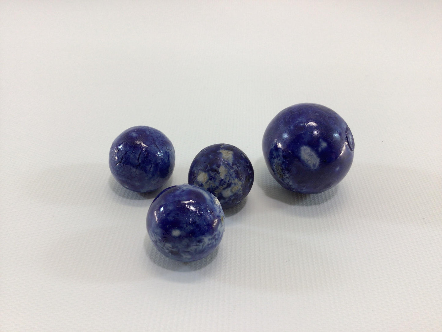 Clay Bennington Marbles Lot of 4 Large Blue Shooters Antique Primitive Handmade Toy Game Pieces