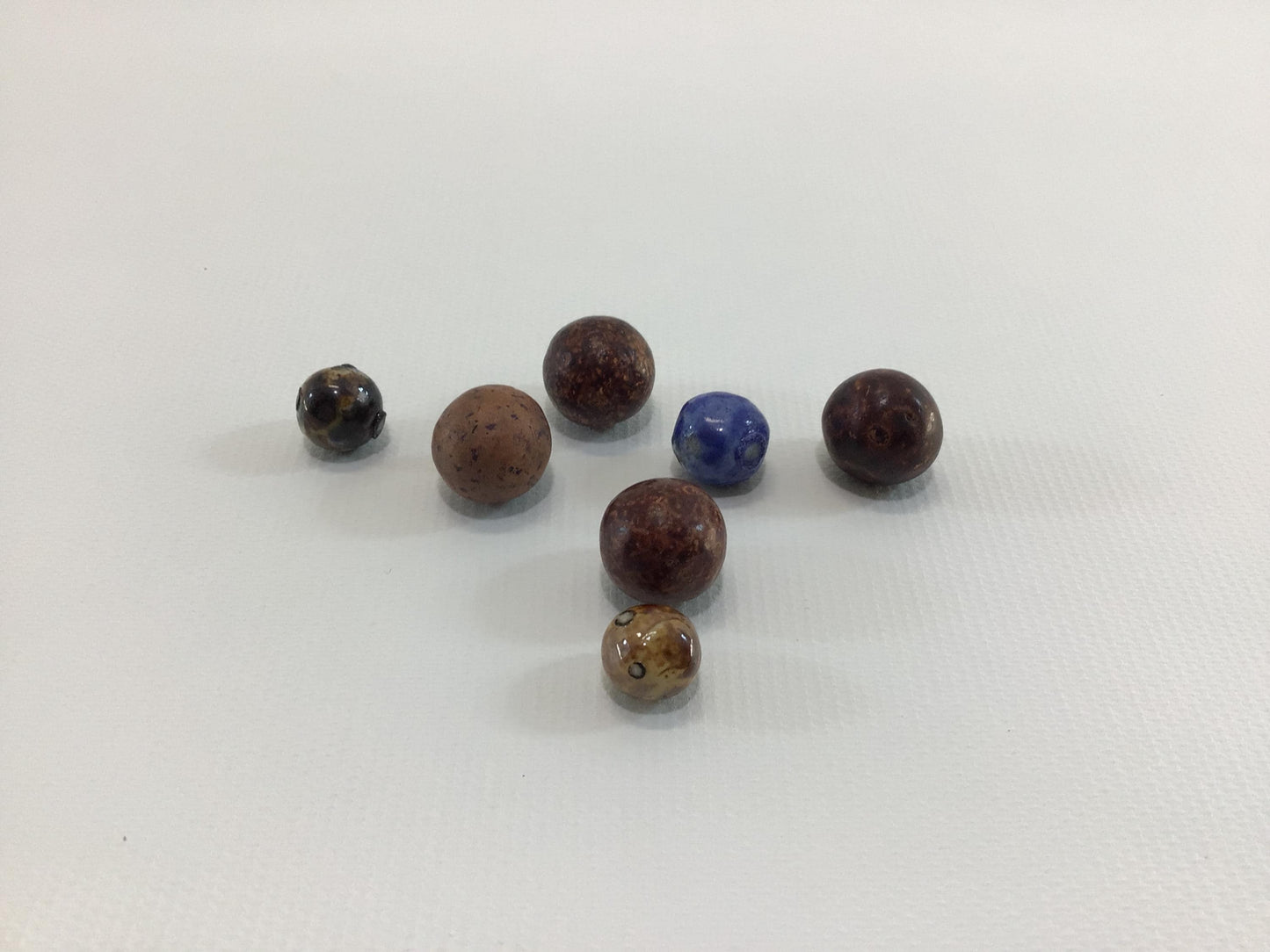 Antique Marbles Lot of 7 Primitive Handmade Toy Game Pieces Bennington PeeWee's and Early American Clay