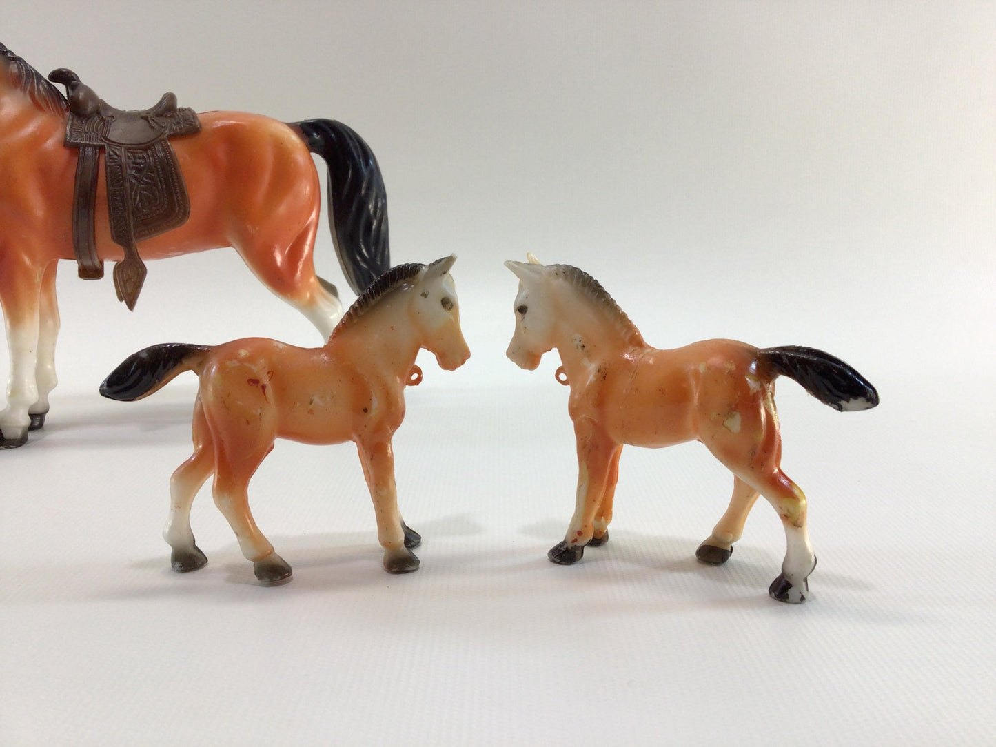 WS Toys Saddled Horse and Colts Vintage Molded Hard Plastic Toy Figurines