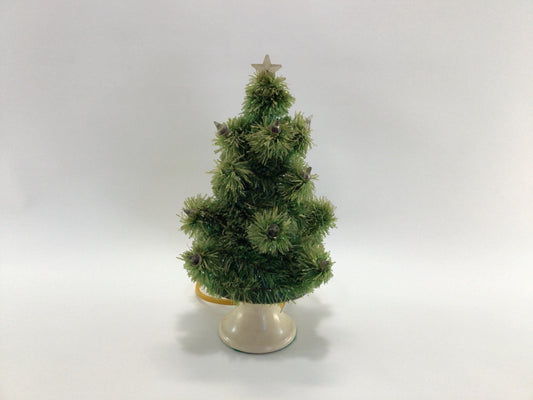Vintage Tabletop Christmas Tree Glolite Chalkware Base Glass Light Viscaloid Branch 1940s Holiday Decor