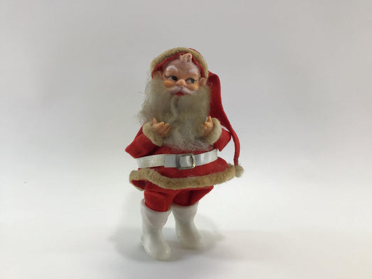 Rubber Face Felt 7" Santa Claus Figurine Vintage Kitschy Christmas Holiday Decor