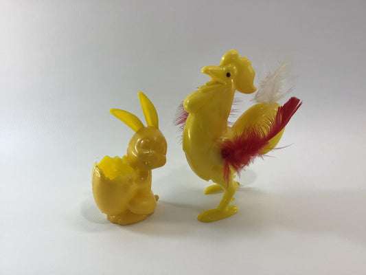 Easter Bunny and Chicken Hard Plastic Candy Containers Vintage Holiday Collectible Decor