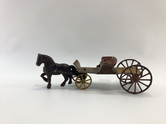 Antique Toy Horse and Buckboard Wagon Cast Iron and Pressed Steel Construction