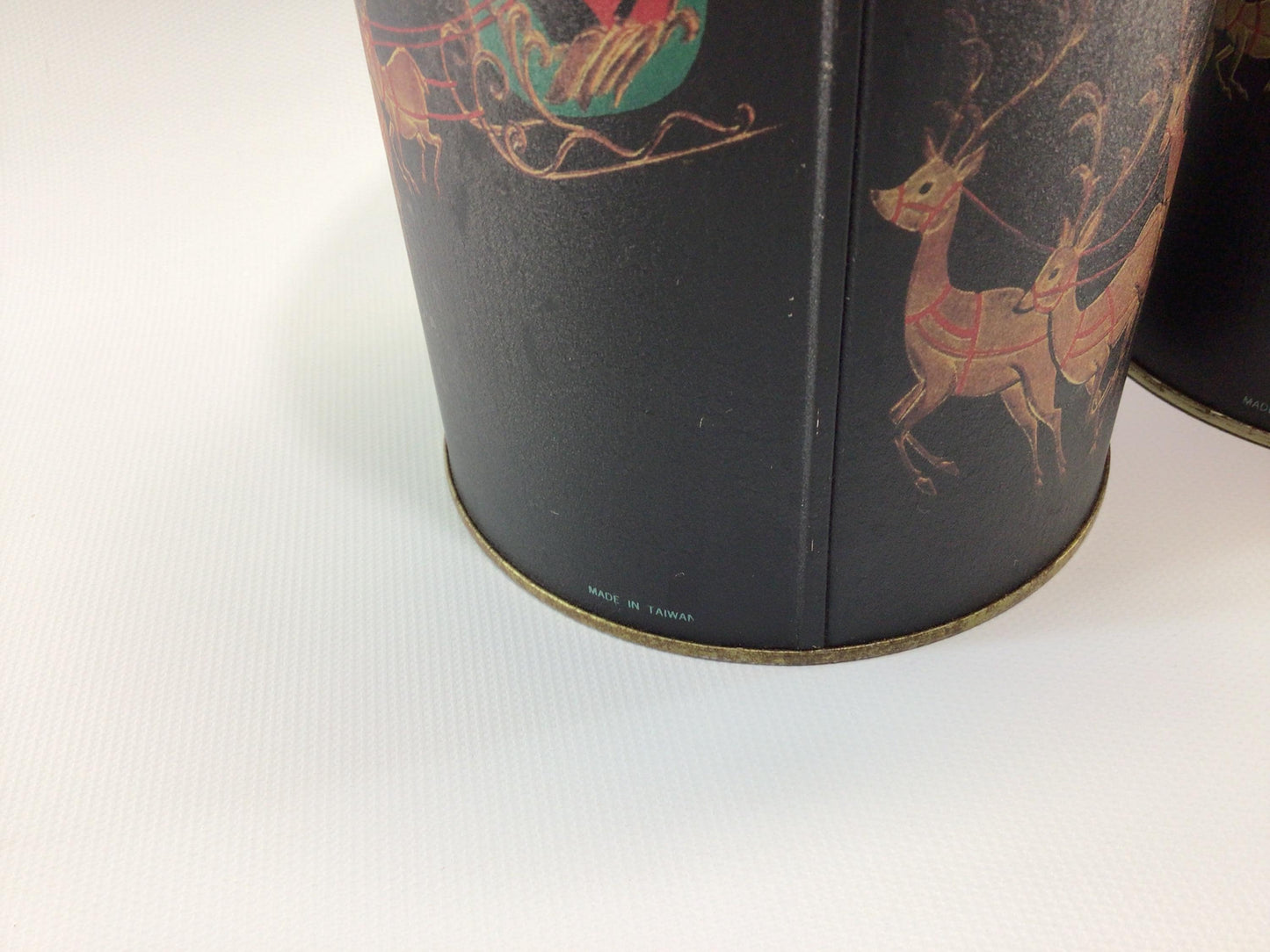 Christmas Eve Nesting 3 Piece Tin Canister Set Vintage Made in Taiwan Holiday Storage Containers